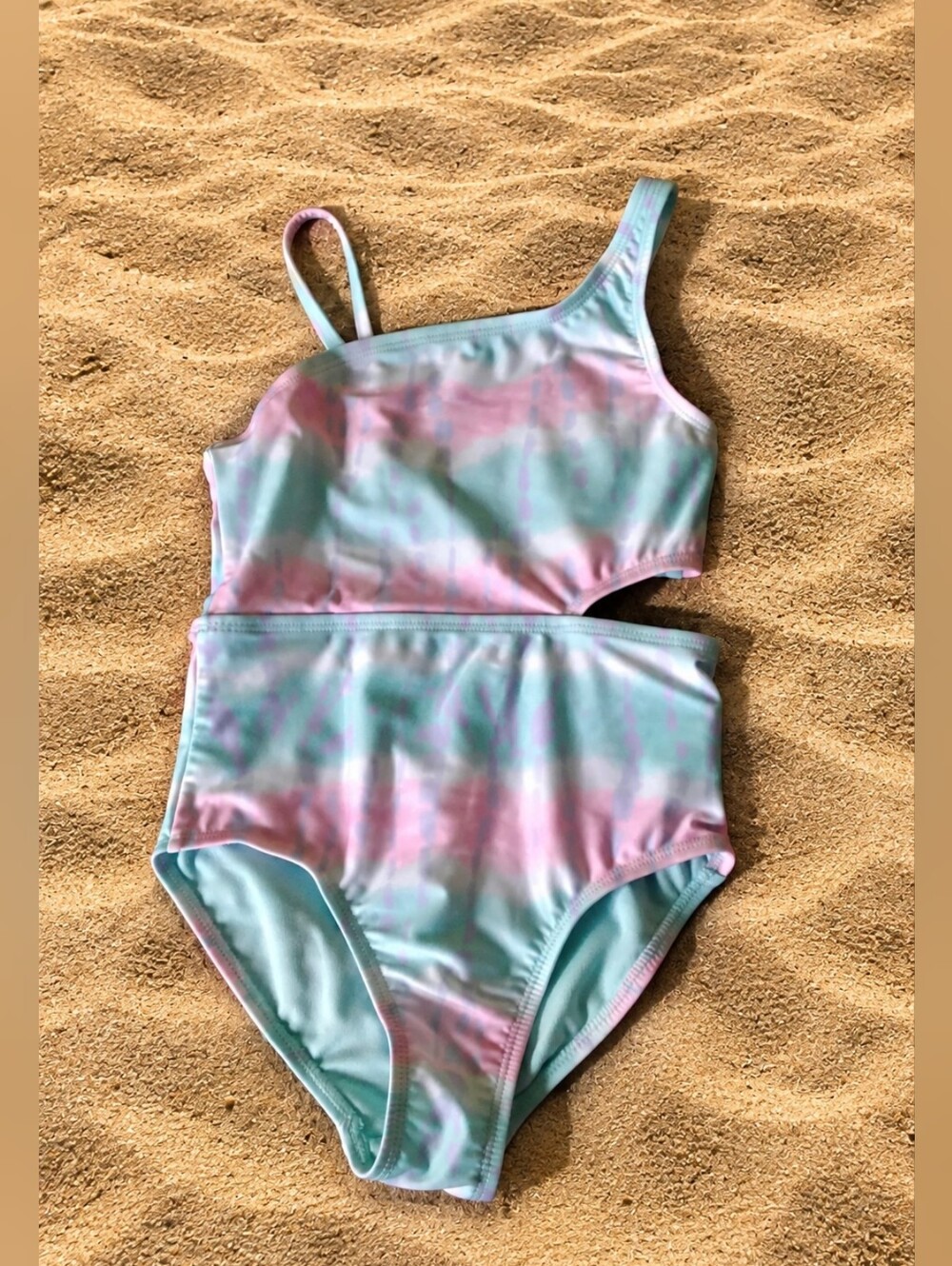 Wonder Nation Girls 6/6X Pastel Tie Dye Cutout One Piece Swimsuit